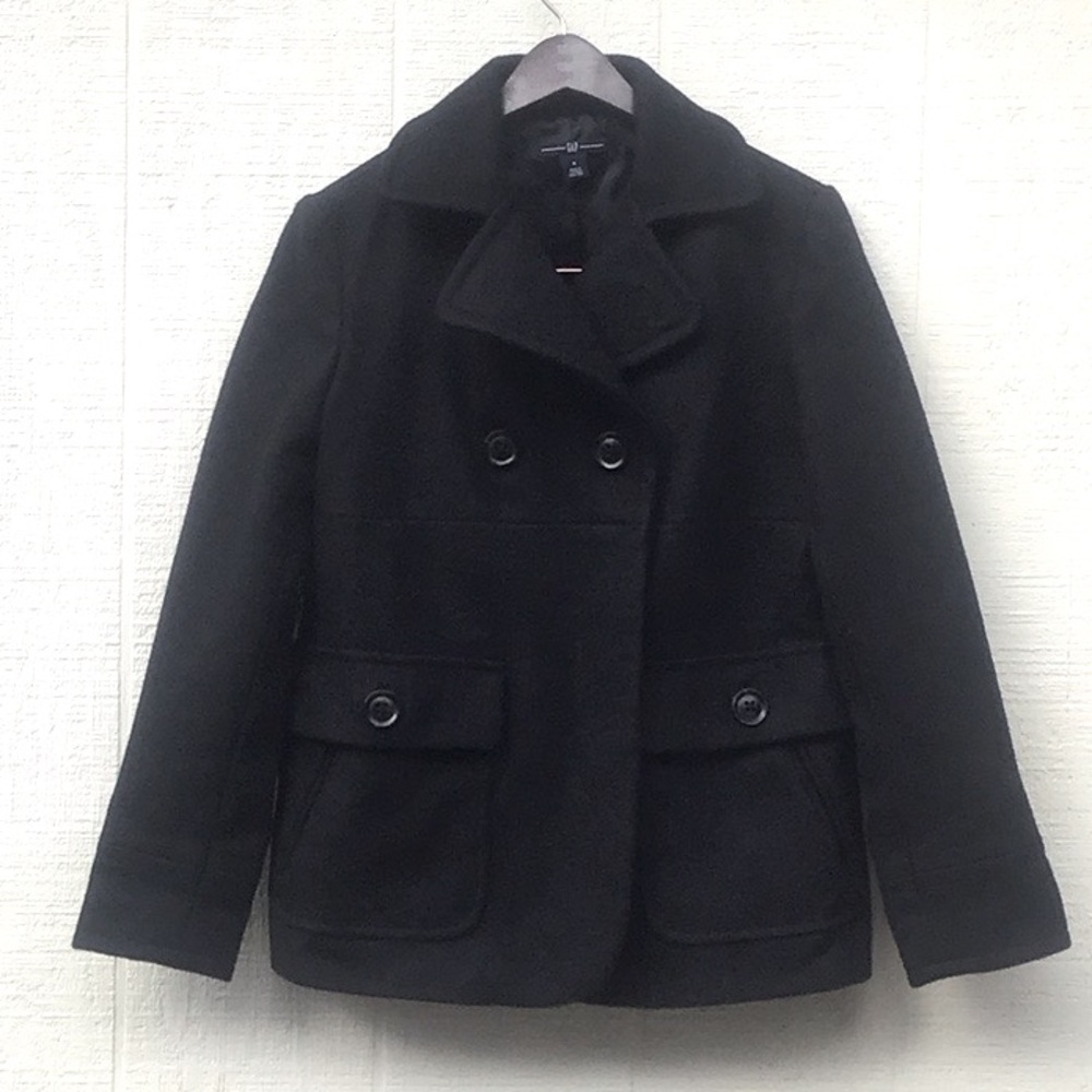 Vintage GAP double breasted black wool blend pea coat